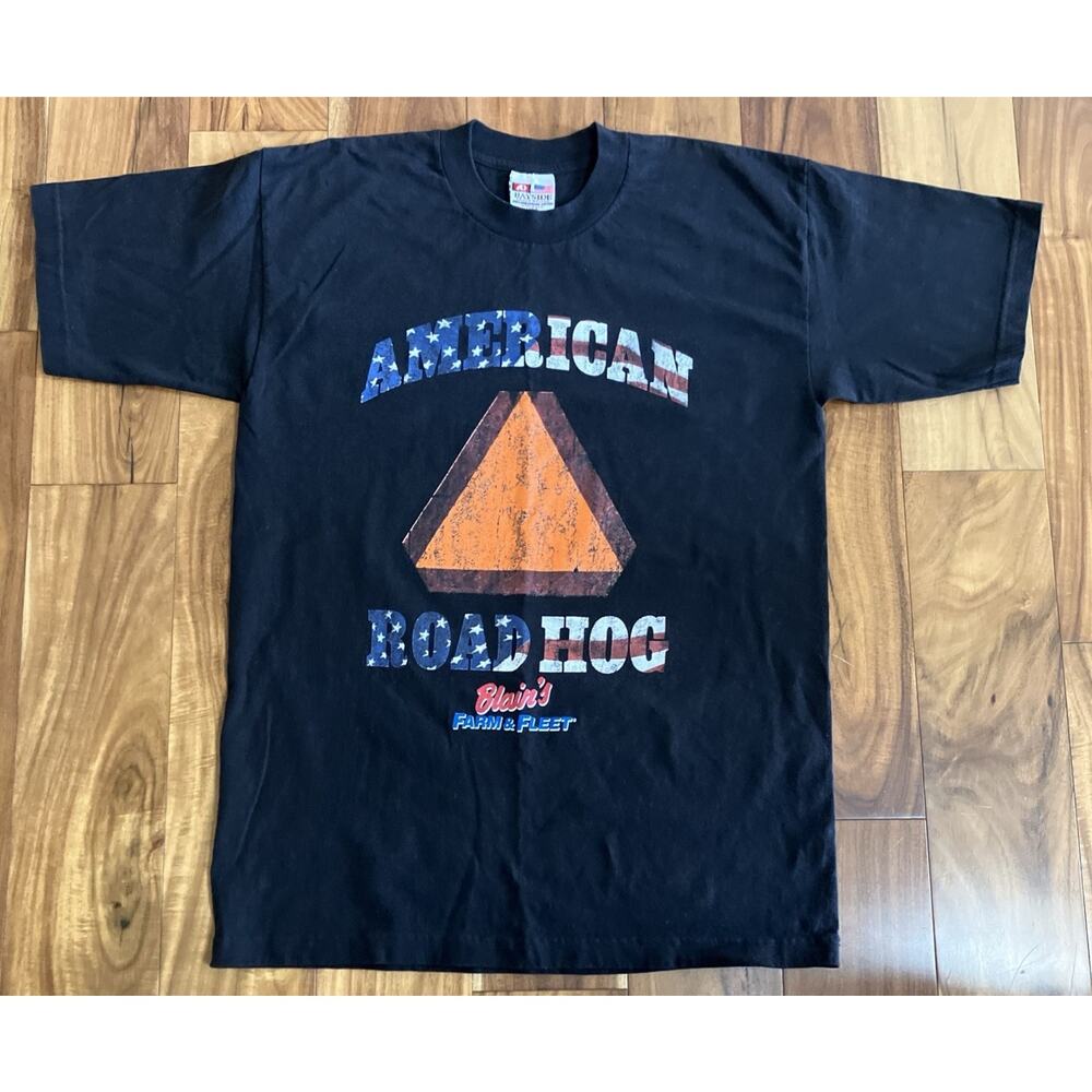 Vintage 90s American Road Hog Black T-Shirt USA Size Large Bayside Farm & Fleet